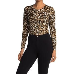 WAYF NEW $40 Knit Long Sleeve Leopard Print Crop Top XS
